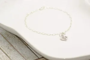Sterling Silver Flower Heart Charm Bracelet