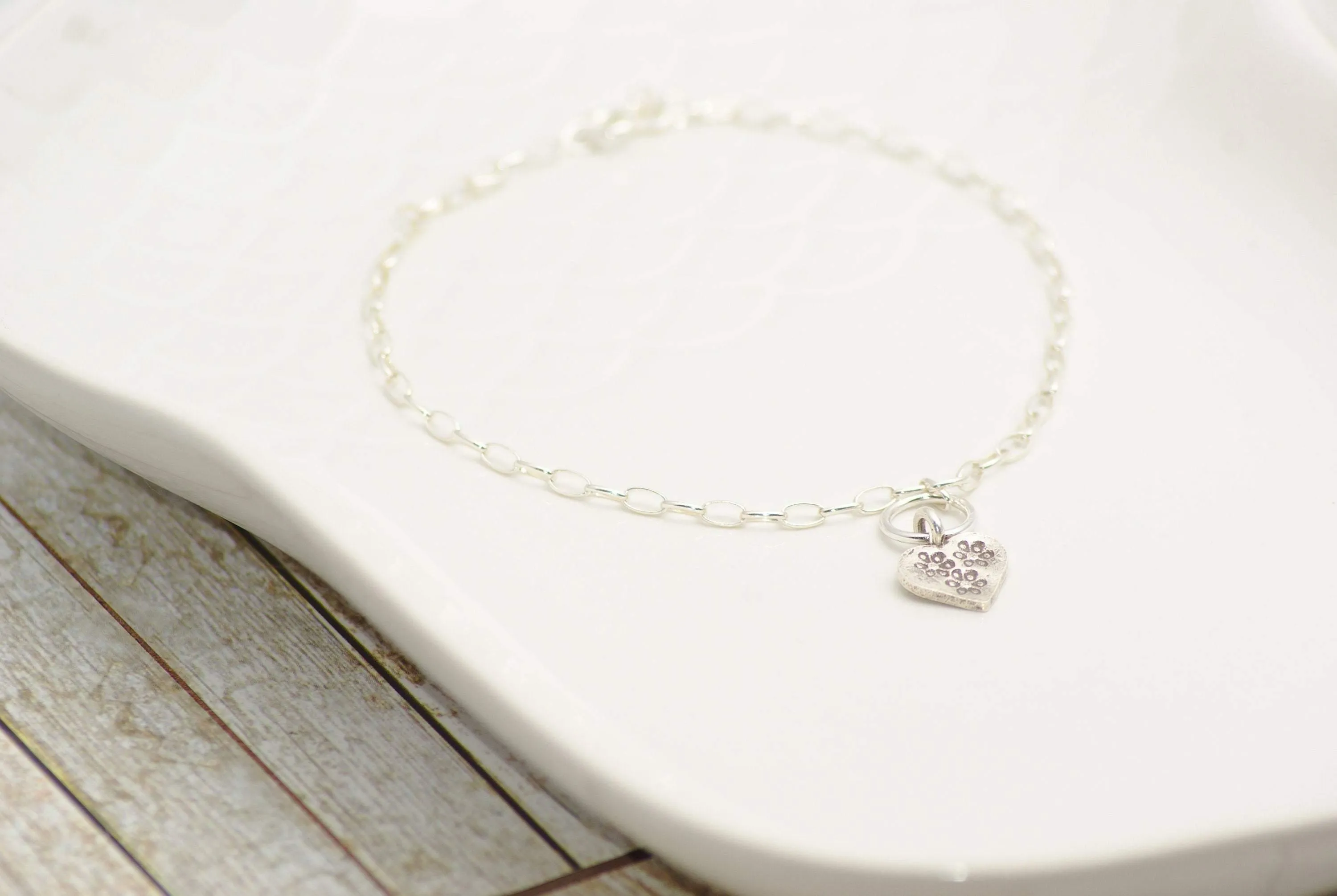 Sterling Silver Flower Heart Charm Bracelet