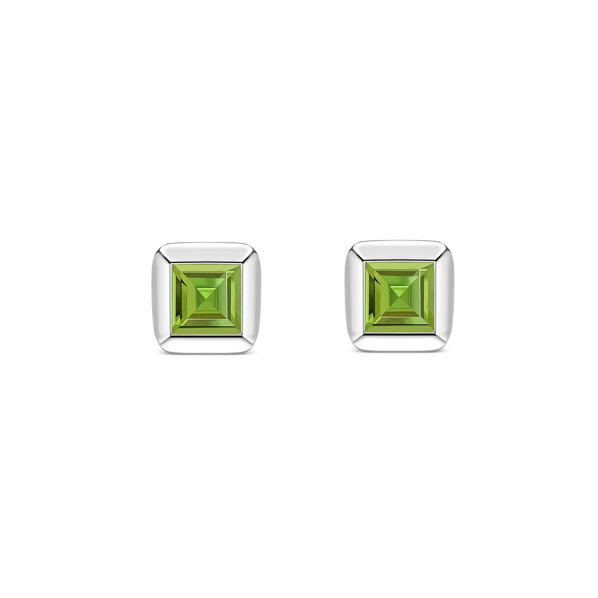 Sterling Silver Peridot Square Framed Stud Earrings