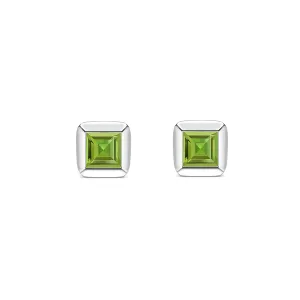 Sterling Silver Peridot Square Framed Stud Earrings