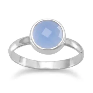 Sterling Silver Round Faceted Blue Chalcedony Stackable Style Ring