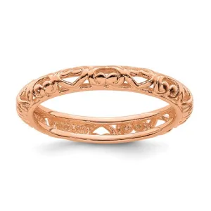 Sterling Silver Stackable Expressions Rose Gold Plated Carved Hearts Ring