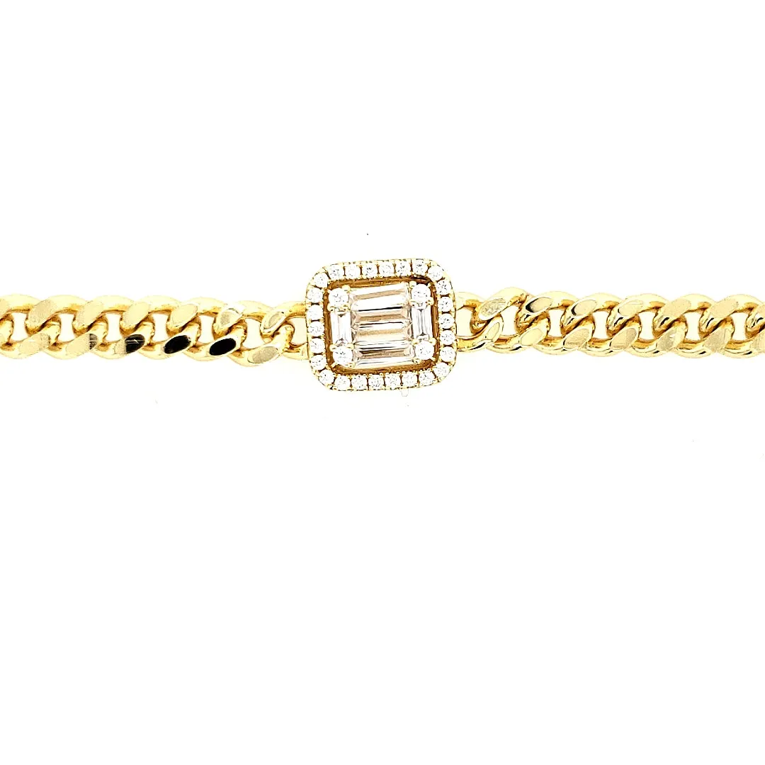 Sterling Silver WIth  Emerald Shaped CZ Bracelet