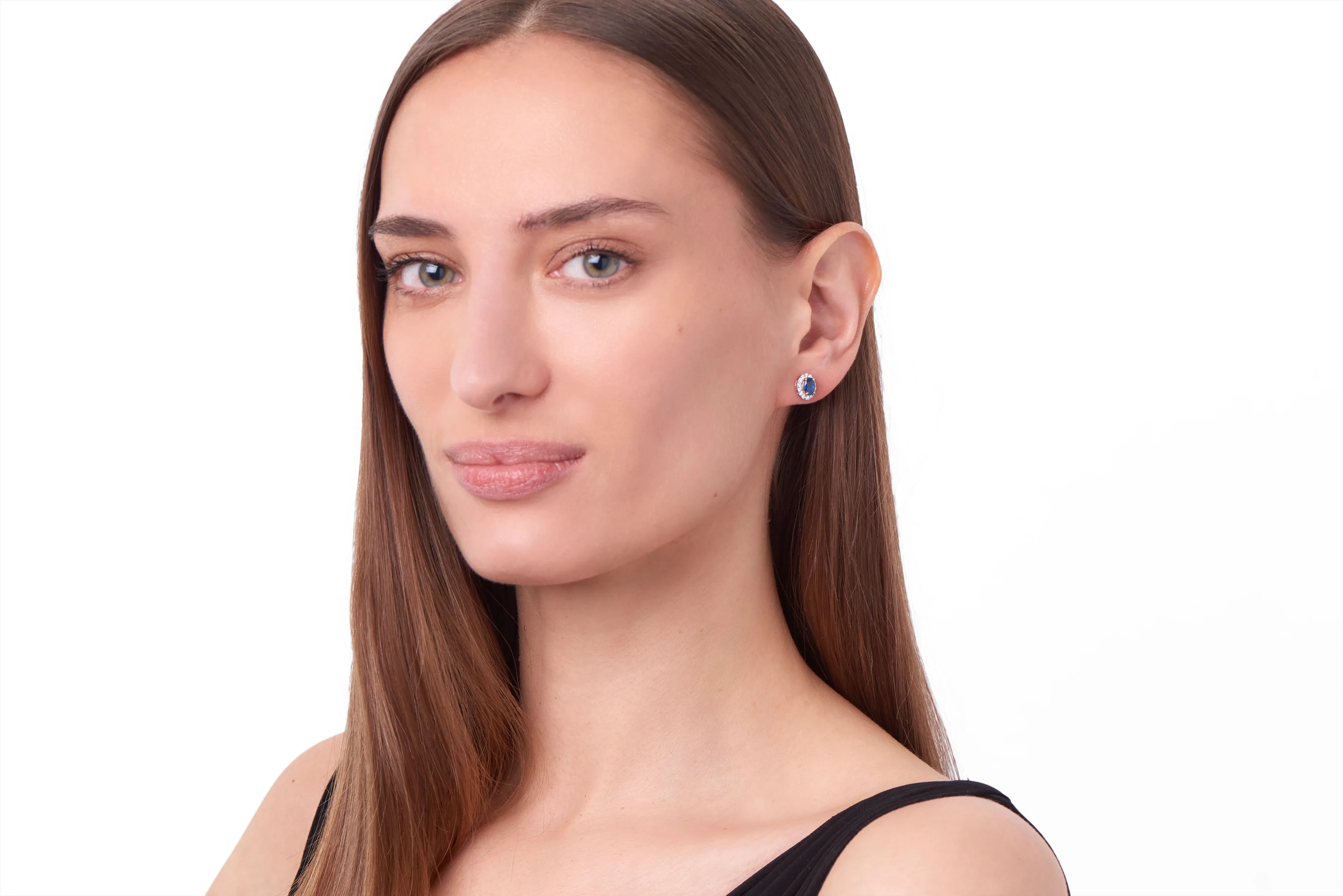 Susanna, Diamond Halo Sapphire Studs