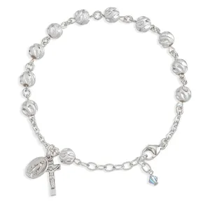 Swirl Semi-Frosted Round Sterling Silver Rosary Bracelet - B8670