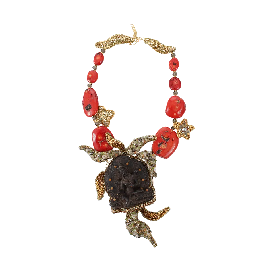 Tsatsa And Coral Woven Necklace