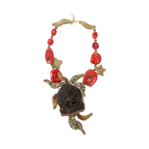 Tsatsa And Coral Woven Necklace