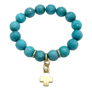Turquoise Jade Stretch Bracelet With Matte Cross
