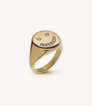 White Diamond Happy Signet Ring