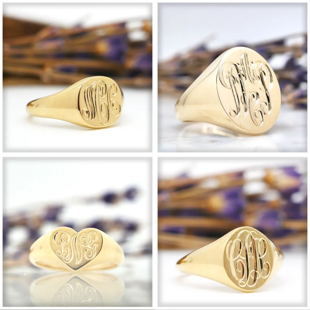 Women's Oval Signet Ring - Small - Hand Engraved Script Monogram