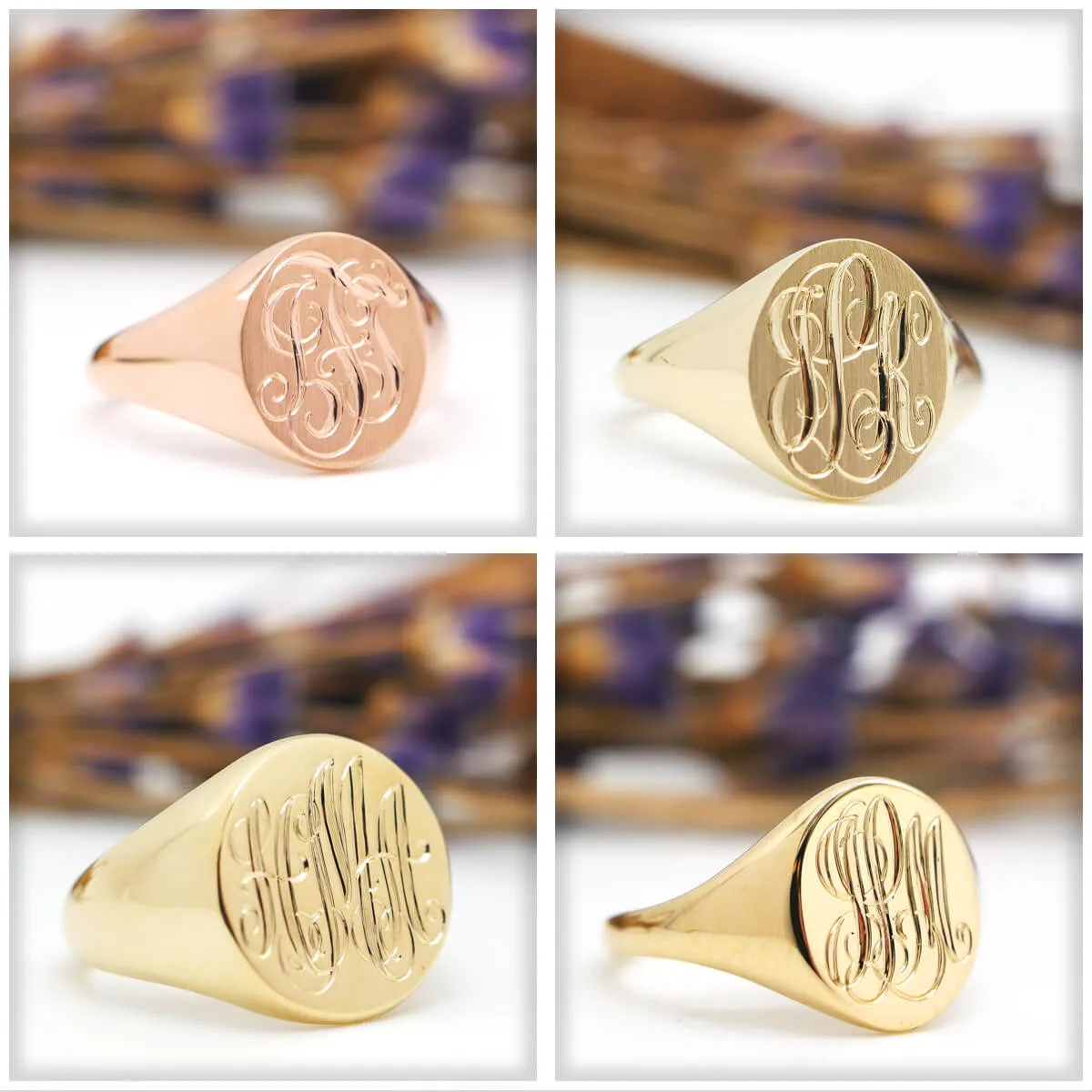 Women's Oval Signet Ring - Small - Hand Engraved Script Monogram